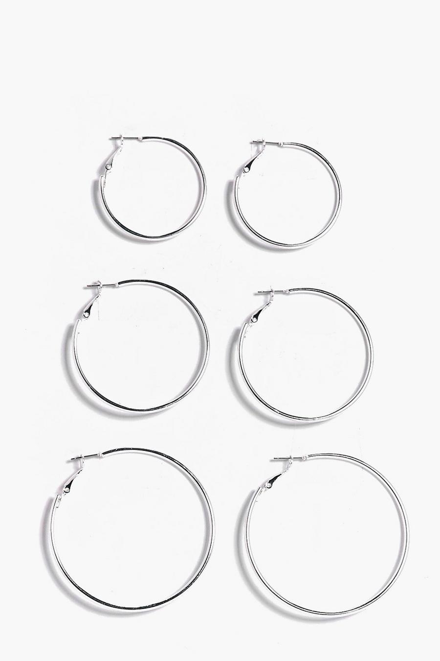 Silver Mixed Size Hoop Earring 3 Pack image number 1