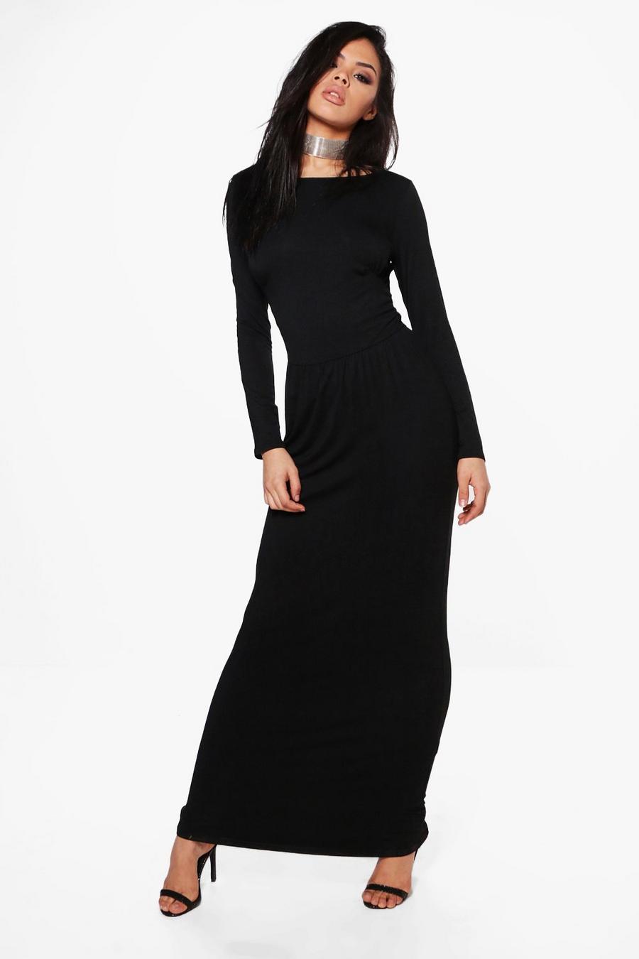 Black noir Anne Long Sleeve Rouched Waist Maxi Dress image number 1