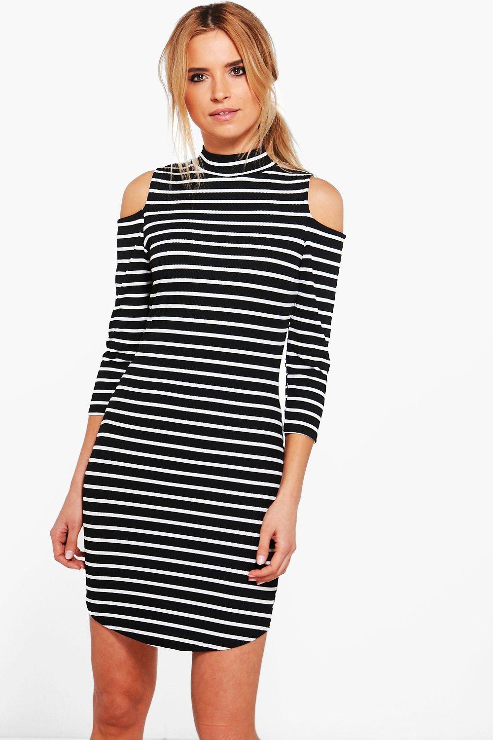 boohoo black cold shoulder dress