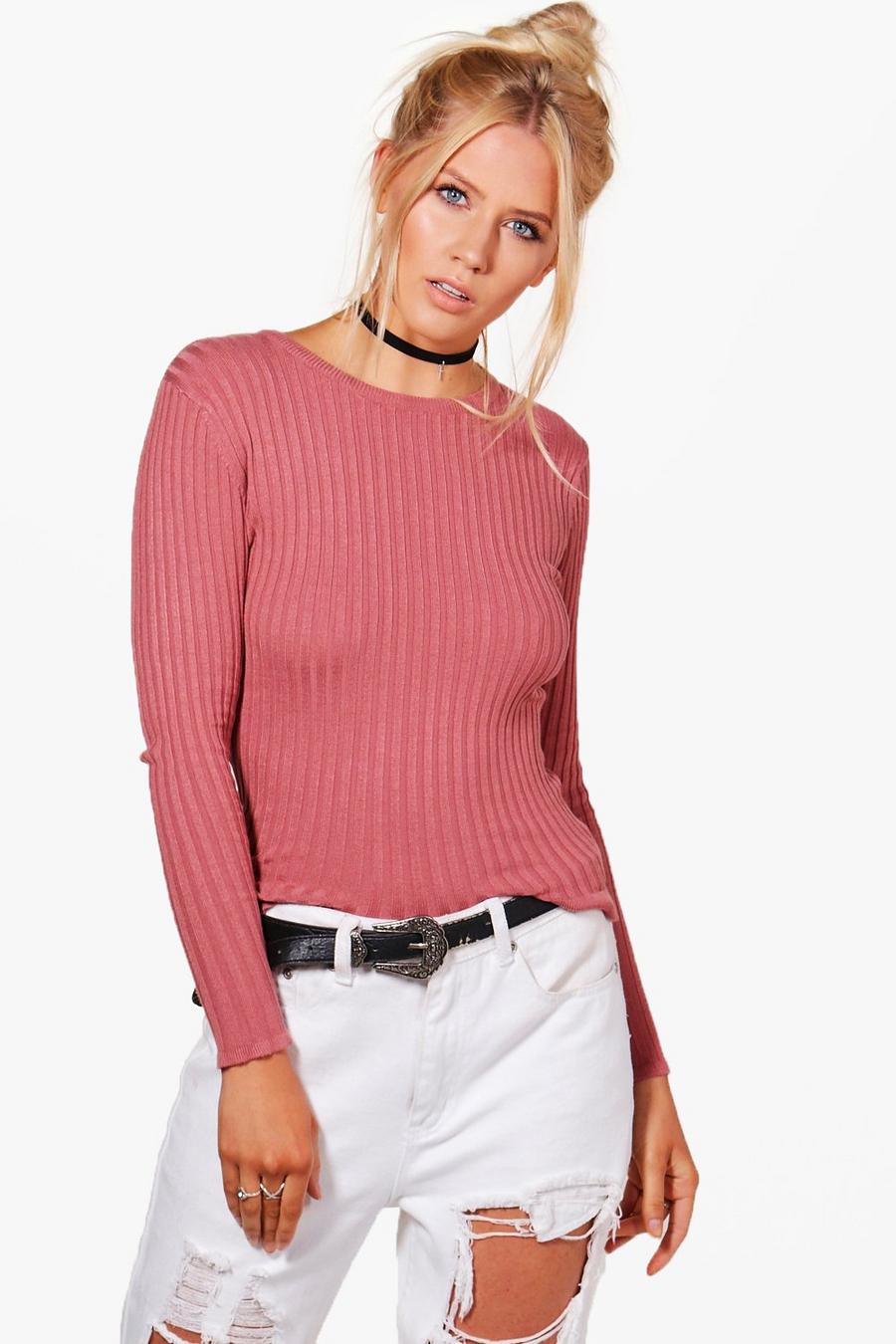 Rose pink Paige Ruffle Hem Rib Knit Sweater image number 1