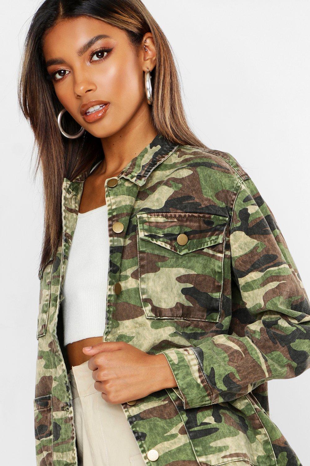 Boohoo camo hotsell denim jacket