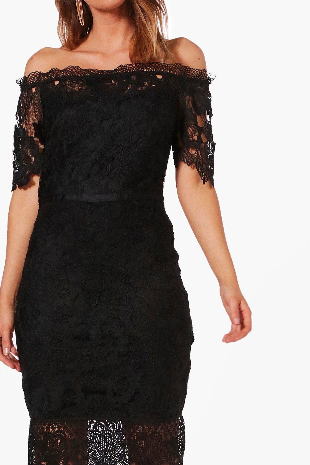 boutique lace off shoulder midi dress