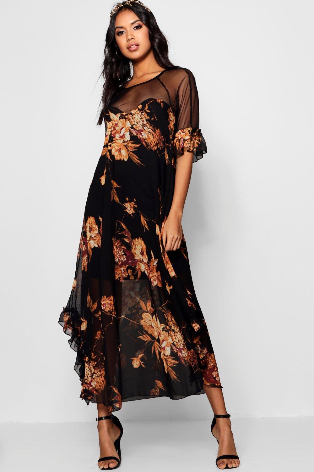 boohoo ruffle maxi dress