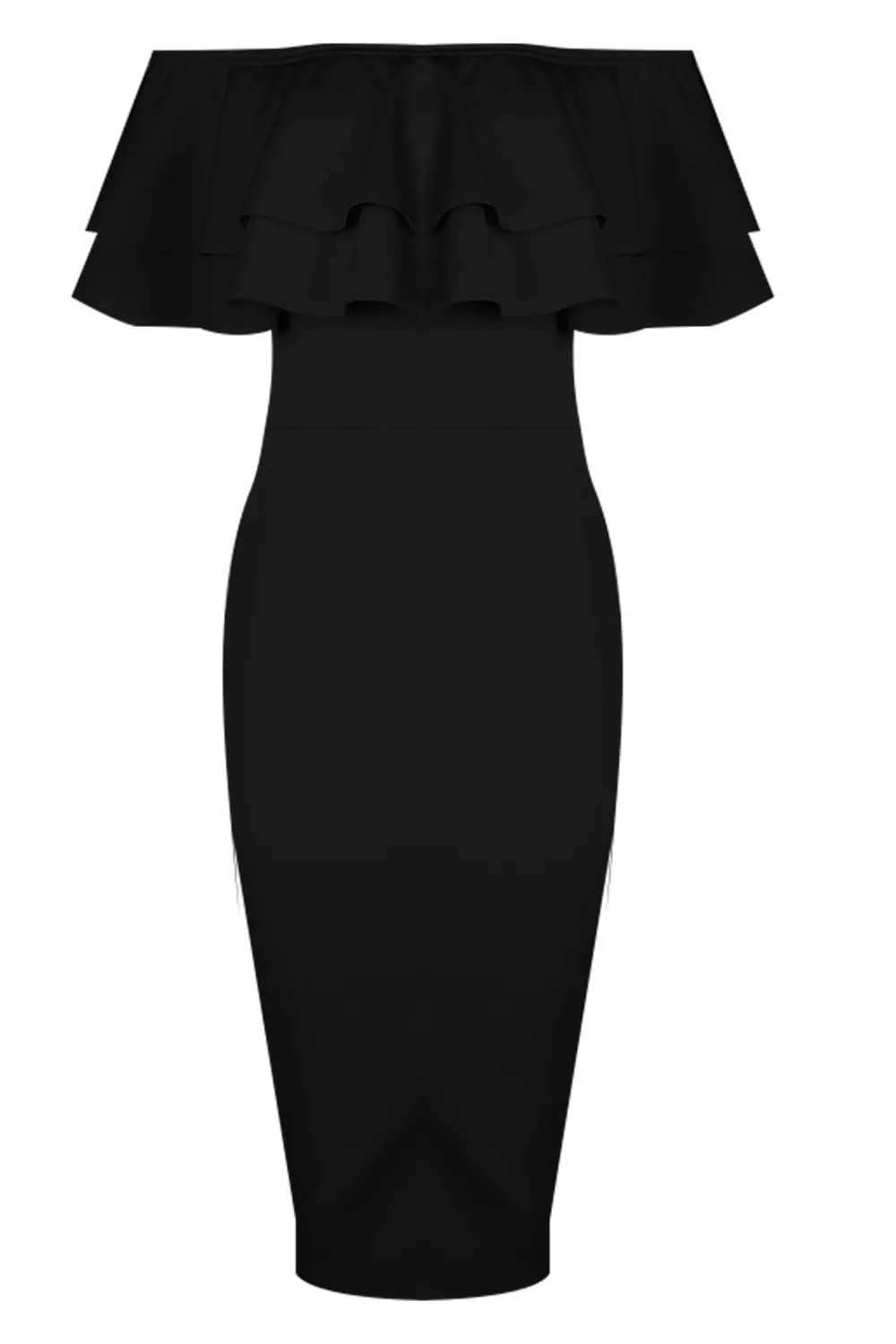 Leia Off Shoulder Double Frill Midi Bodycon Dress