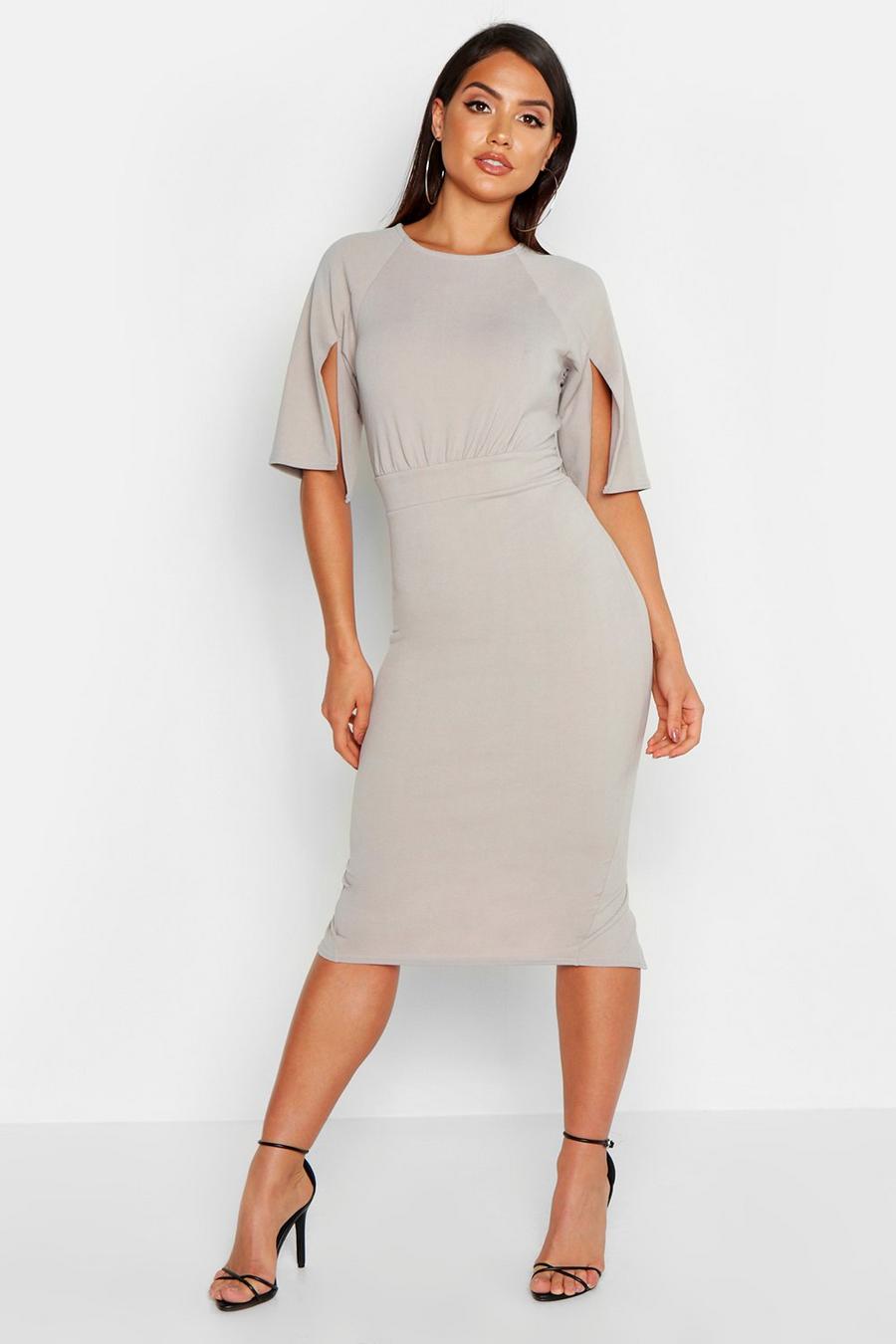 Grey Split Sleeve Detail Wiggle Midi Dress image number 1