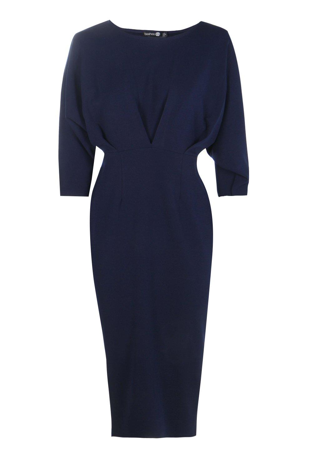 Pleat Detail Batwing Pencil Midi Dress