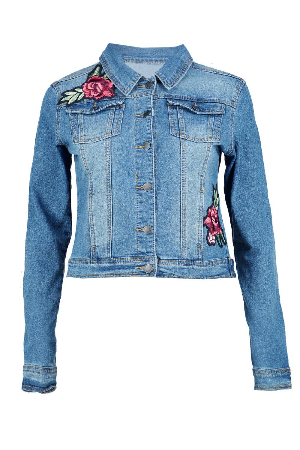 Lara Rose Embroidery Slim Fit Denim Jacket