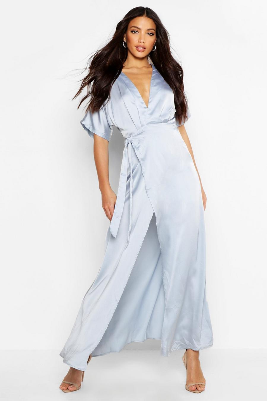 Sky blue Boutique Kimono Maxi Satin Bridesmaid Dress image number 1