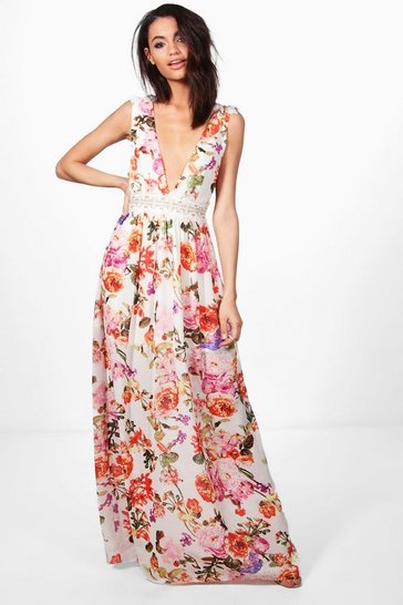 Women's Marlowe Floral Lace Trim Maxi Dress | Boohoo UK