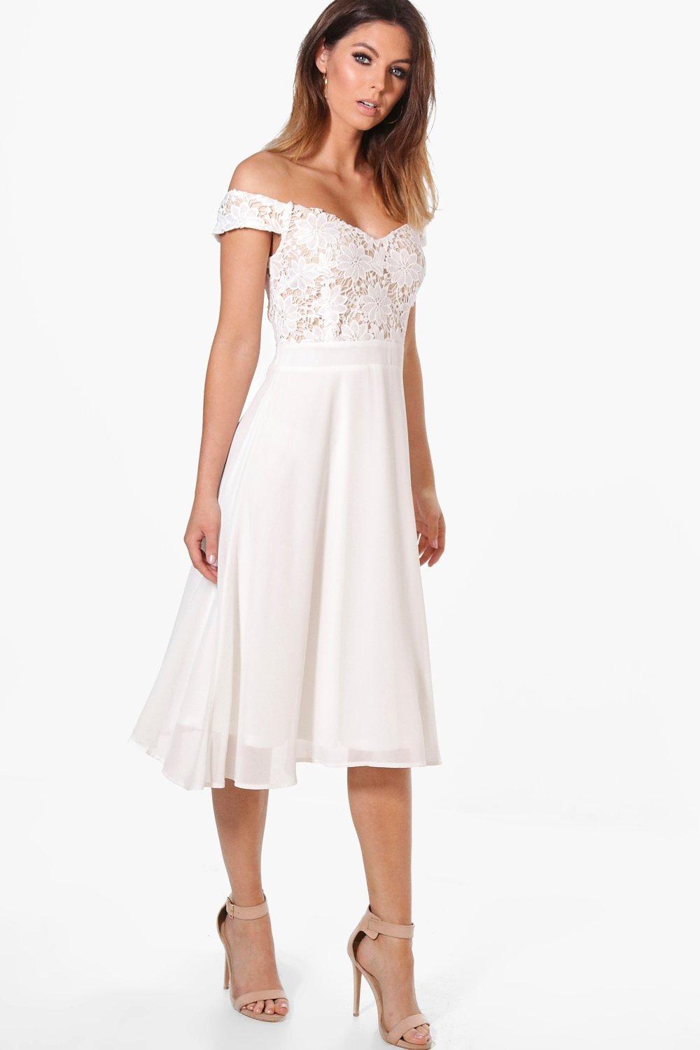 boohoo off shoulder midi dress