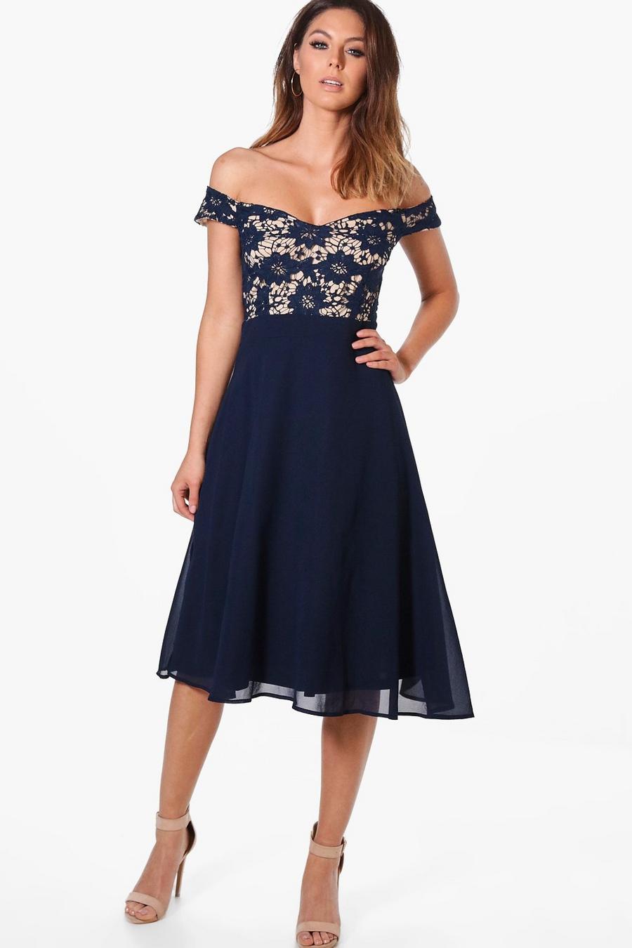 Lace Chiffon Off Shoulder Midi Dress image number 1