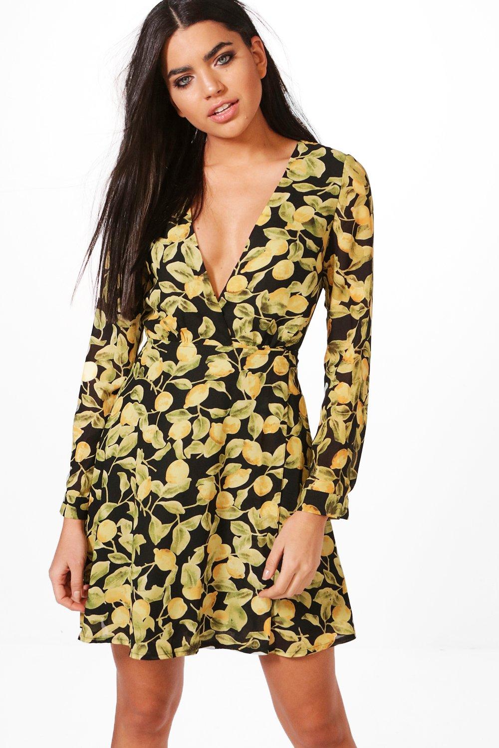 lemon print dress boohoo