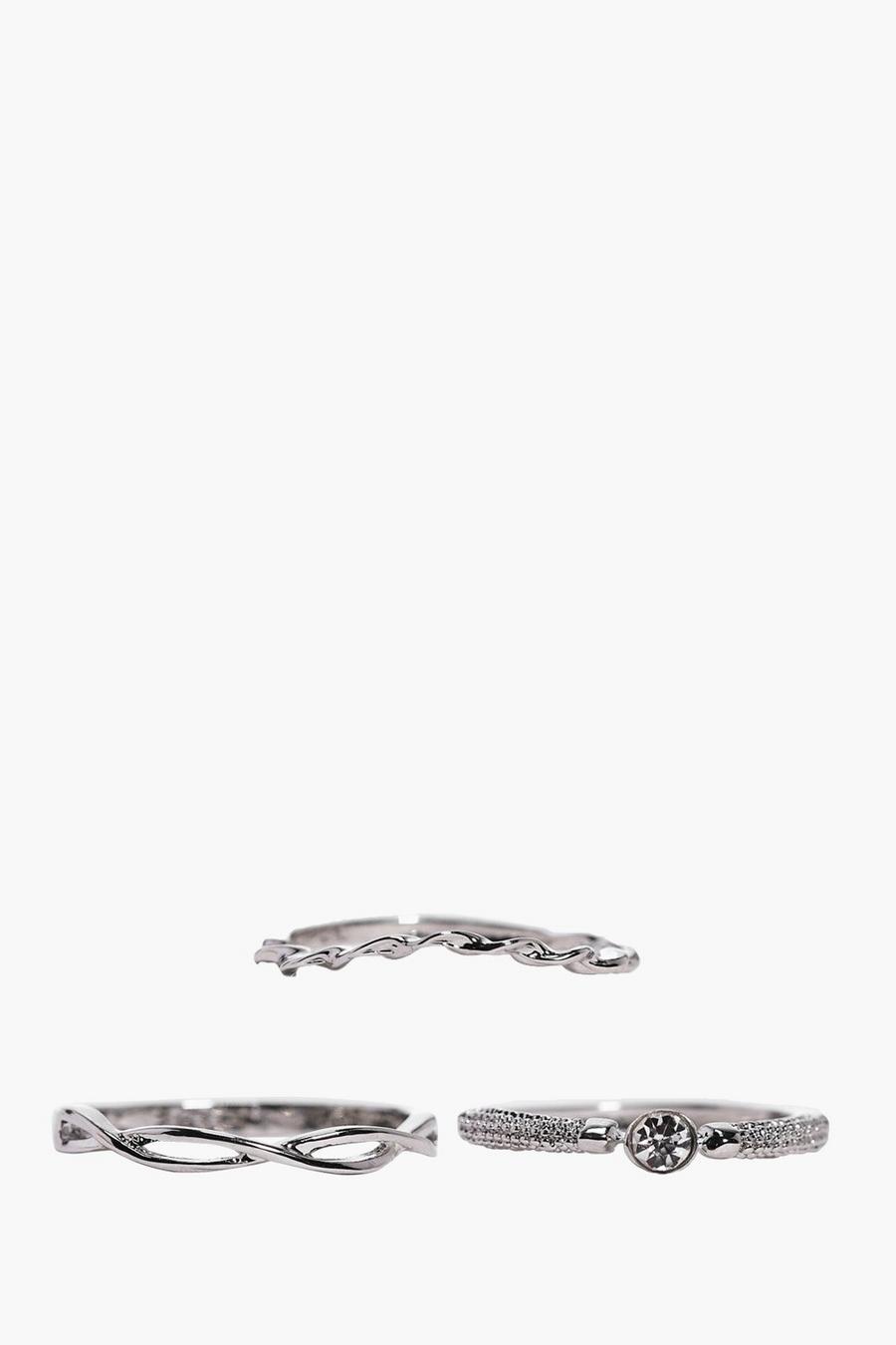Silver Ruby Mixed Shape Stacker 3 Ring Pack image number 1