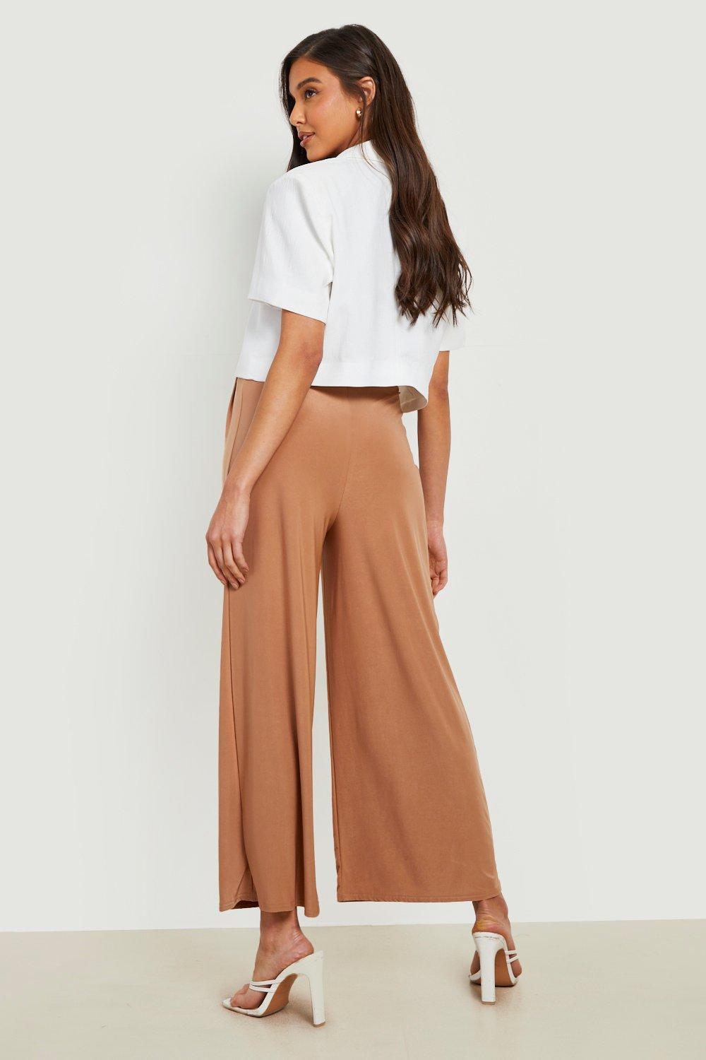 Slinky Pleated Wide Leg Cropped Pants