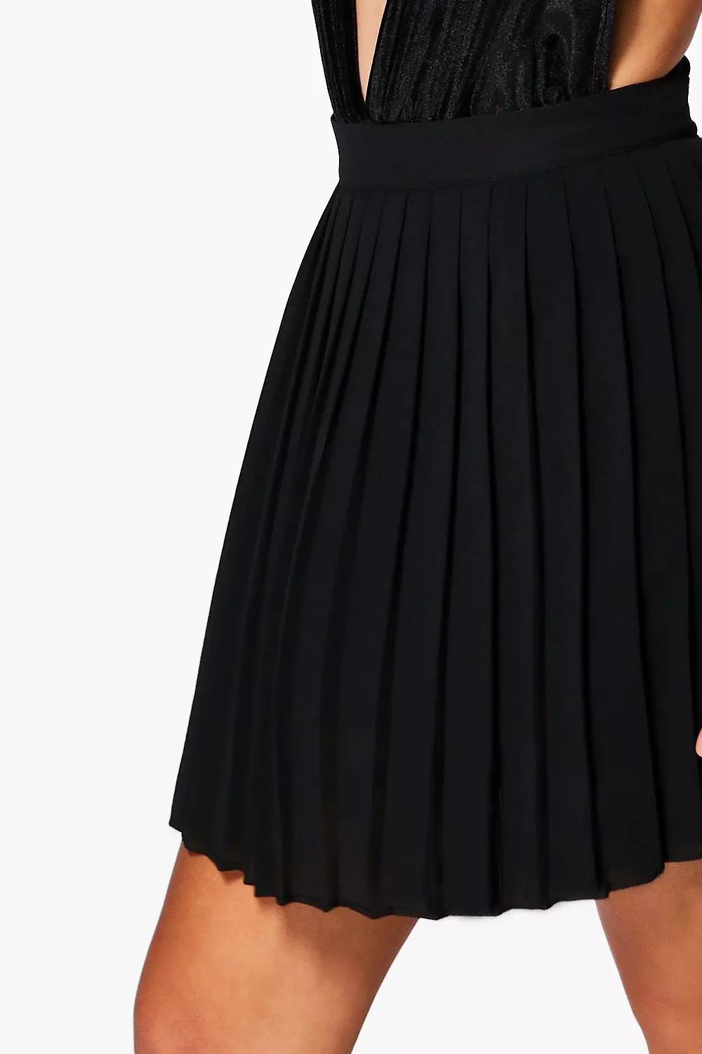 Black chiffon pleated mini skirt shop