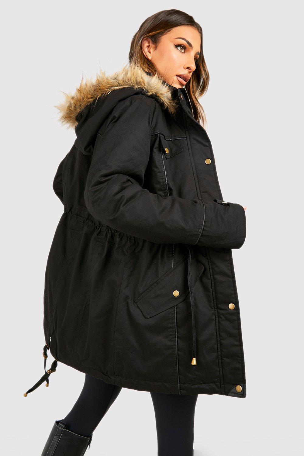 Black Faux Fur Lined Parka