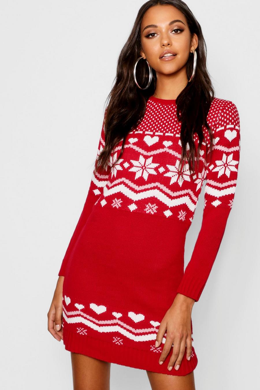 Vestido navideño estilo suéter con corazones fairisle image number 1