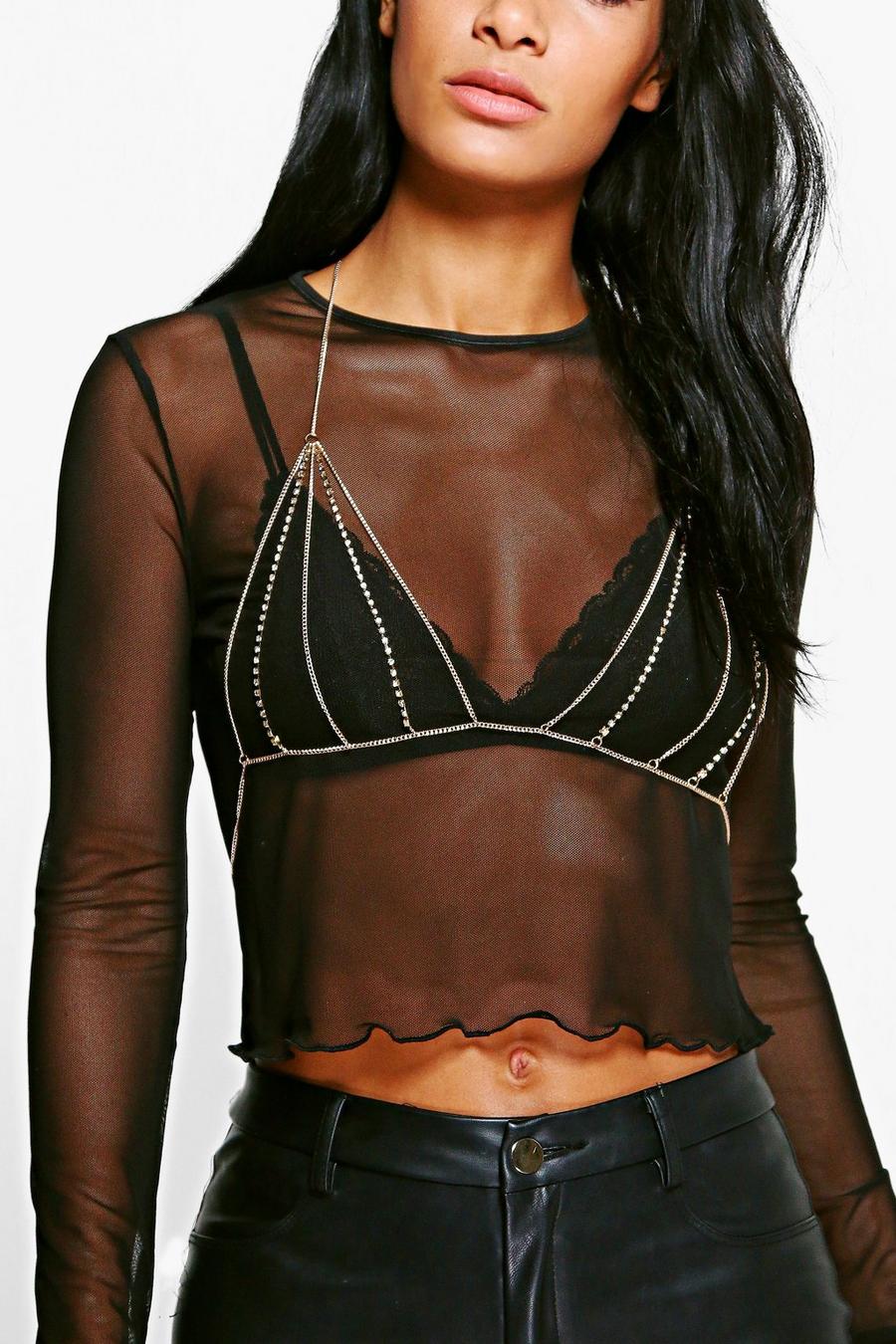 Gold Diamante Triangle Bralet Body Chain image number 1