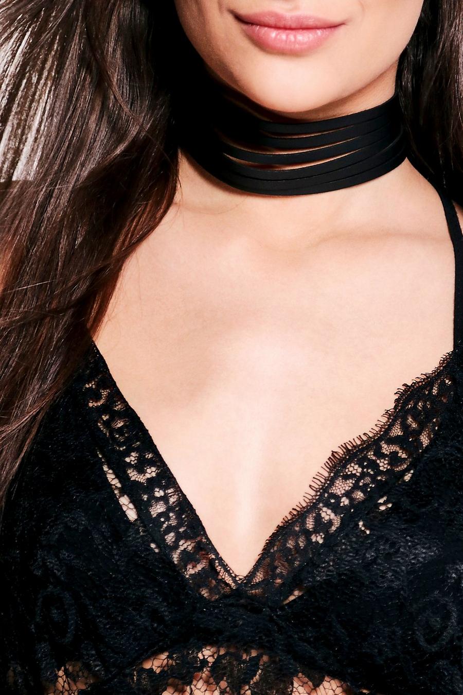 Black Amy Faux Suede Ribbon Detail Wide Choker image number 1