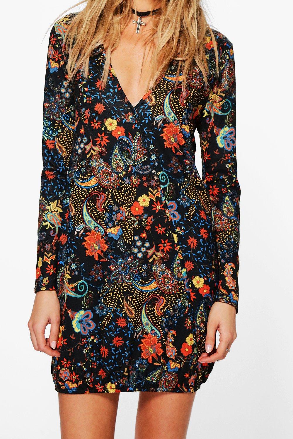 boohoo paisley shirt dress