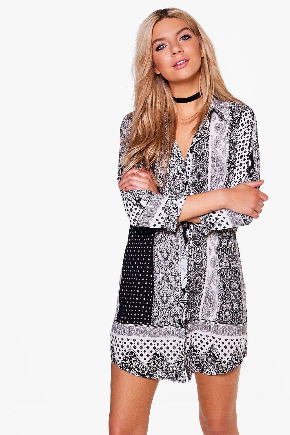 paisley shirt dress boohoo