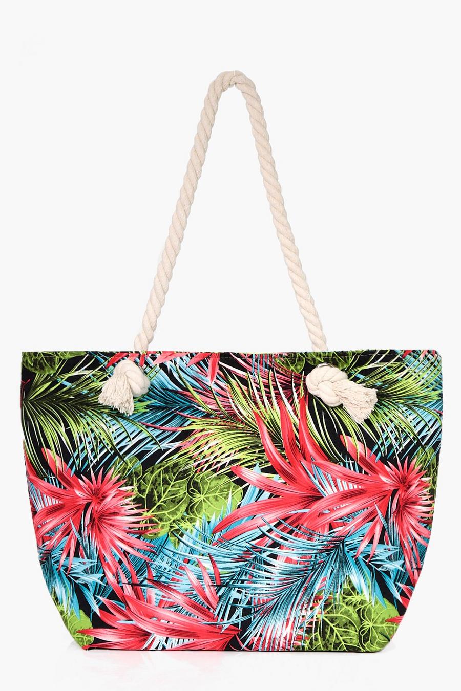 Pink Lydia Palm Print Beach Bag image number 1