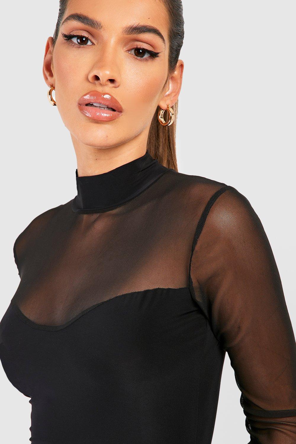 Women's Black Mesh Bralet Bodysuit