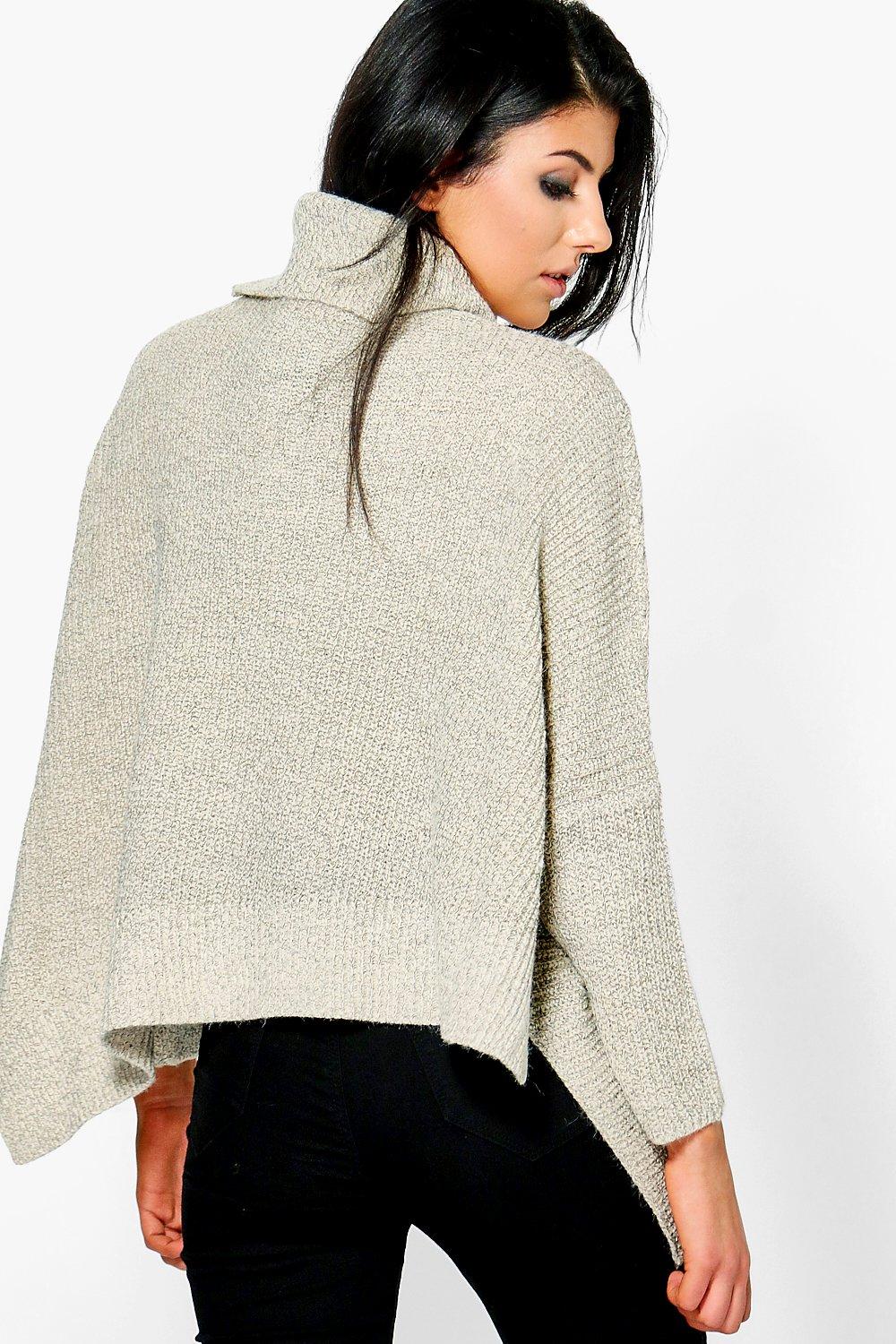 Cowl neck asymmetrical sweater sale