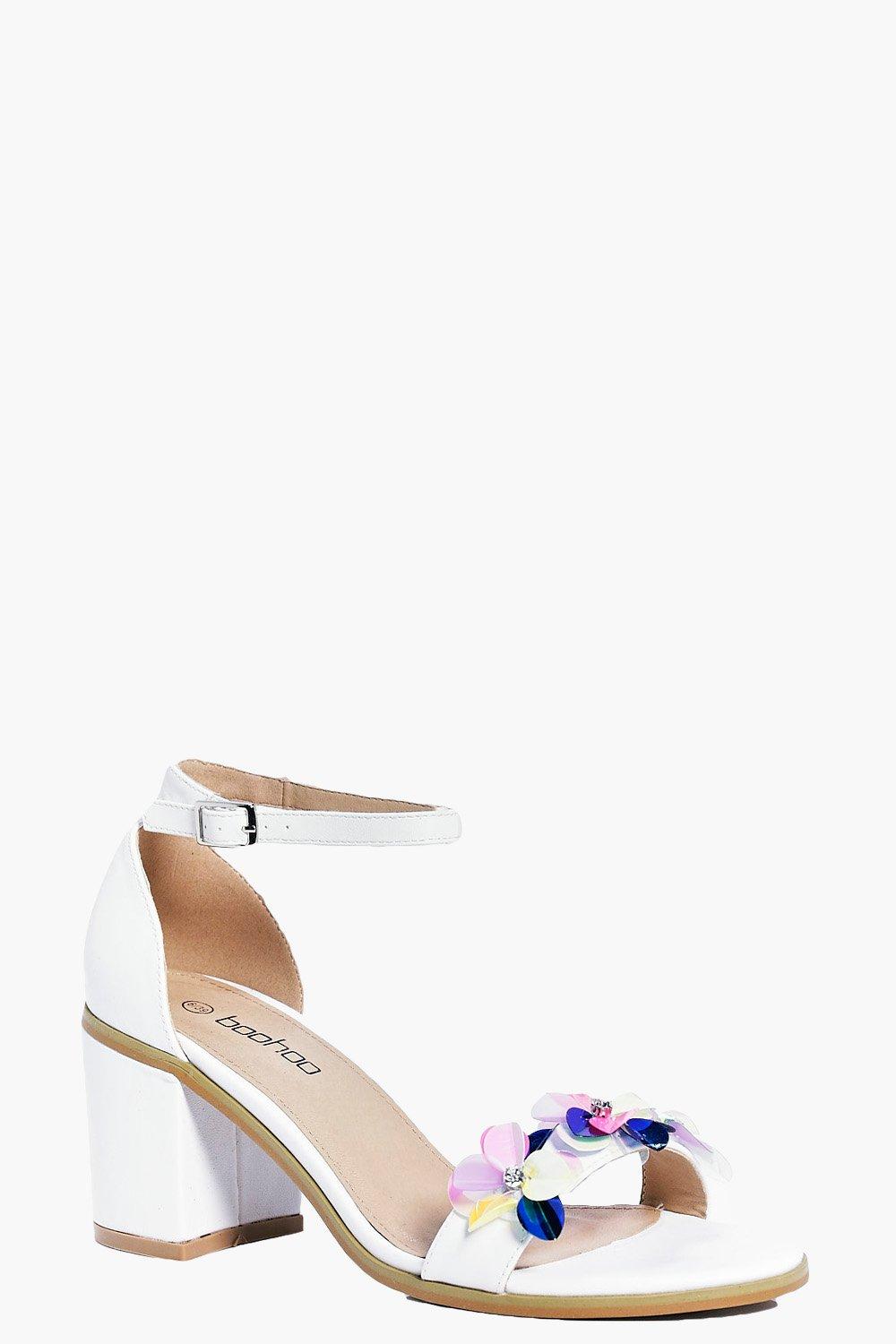 white floral block heels