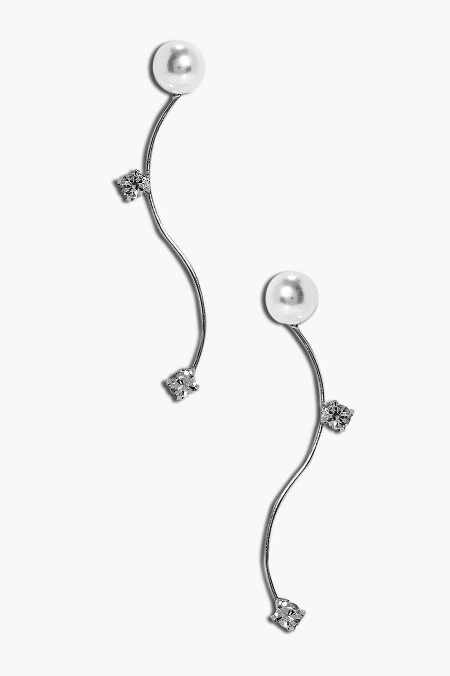 Silver Lottie Pearl Stud & Diamante Drop Earrings image number 1