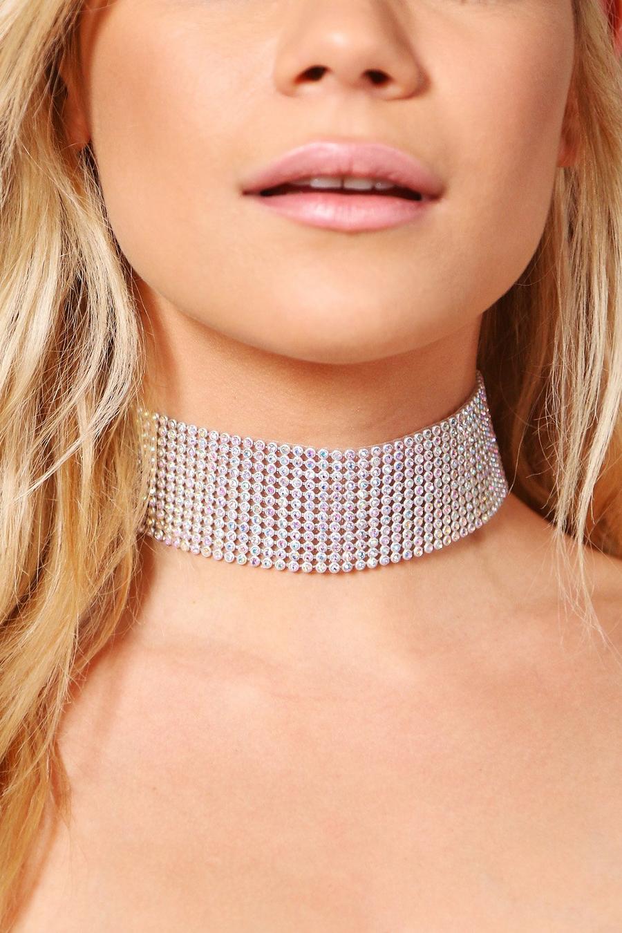 Choker ampio con strass, Argento image number 1