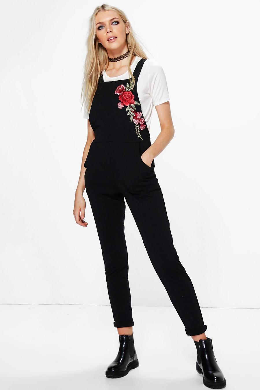 Black Embroidered Dungarees image number 1