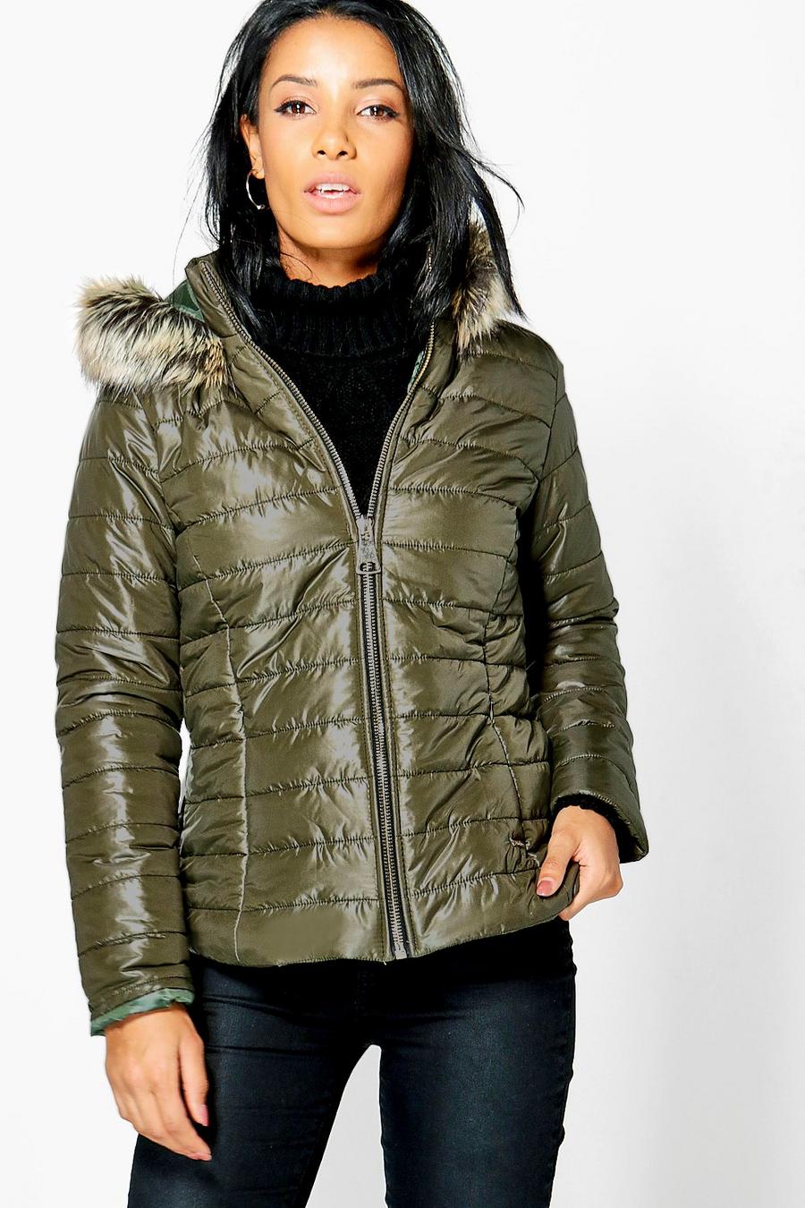 sarah giacca trapuntata con cappuccio in pelliccia sintetica image number 1