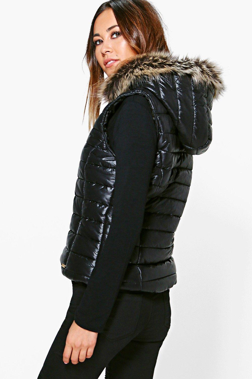 Black gilet with store fur hood