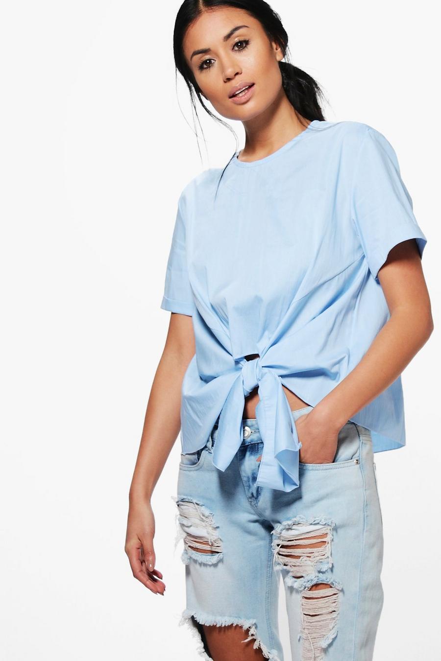 Kayla Knot Tie Front Short Sleeve Woven Shirt image number 1