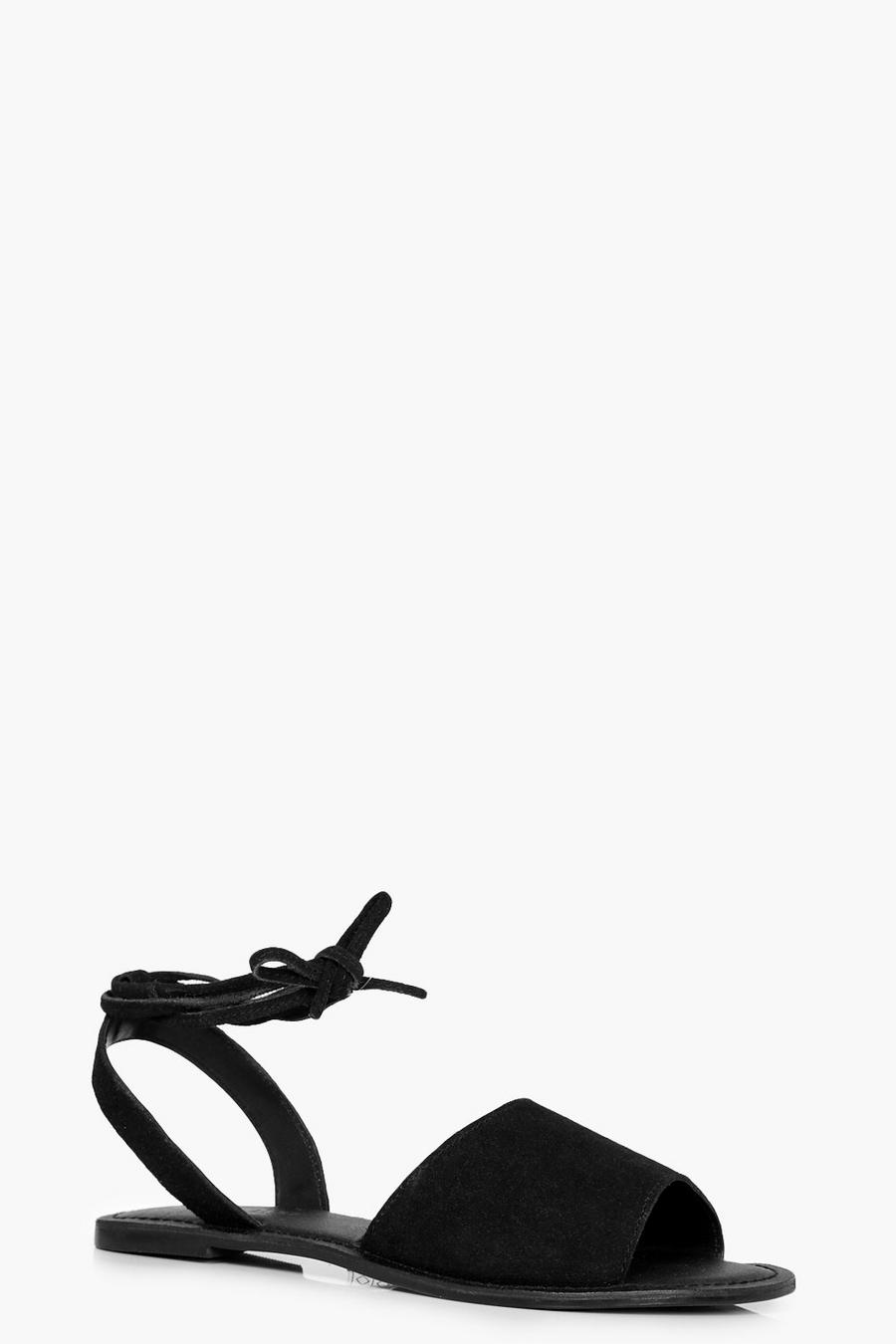 Sandalias de cuero con punta abierta y tira cruzada en tobillo image number 1