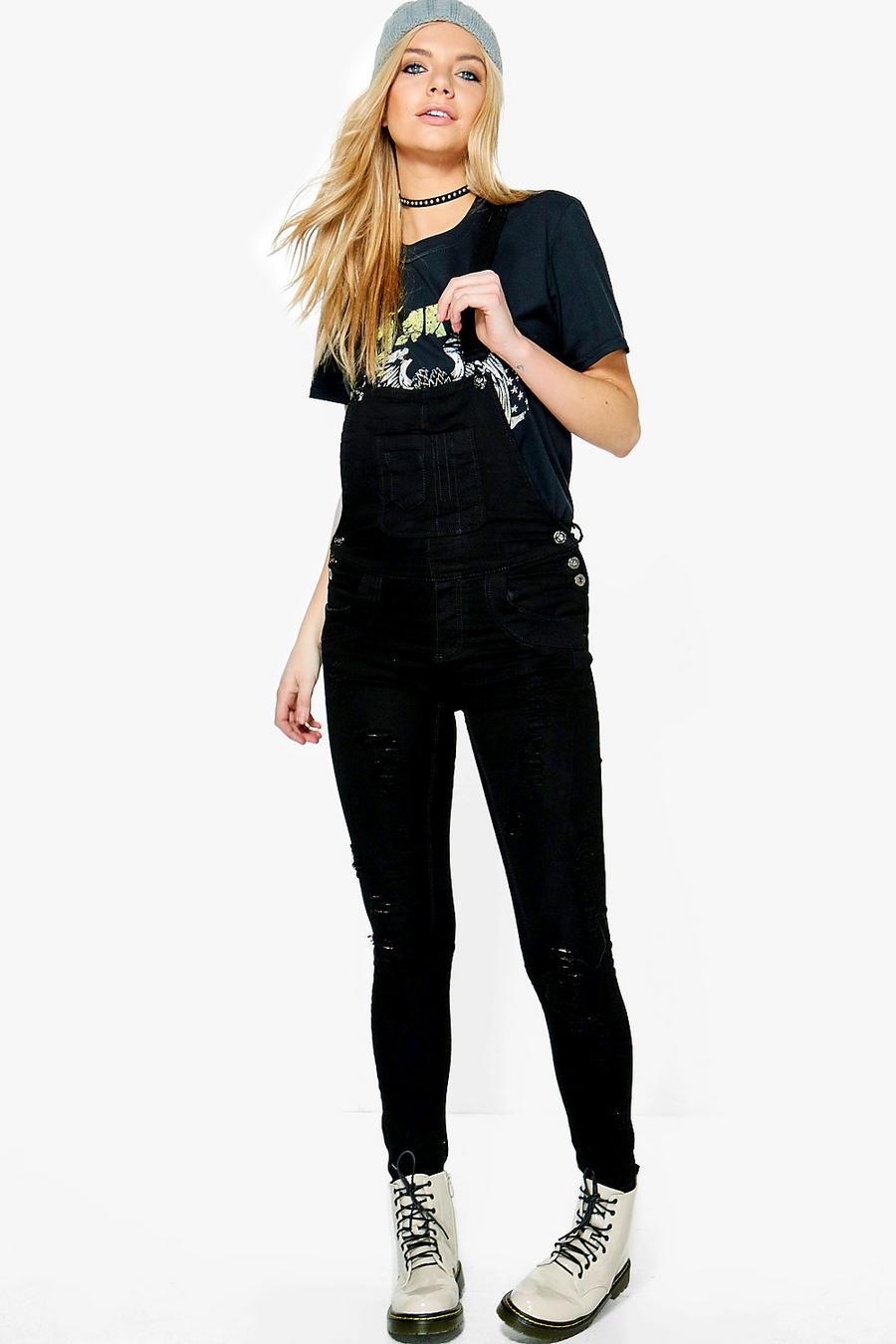 laila salopette en jean noire déchirée, Noir image number 1