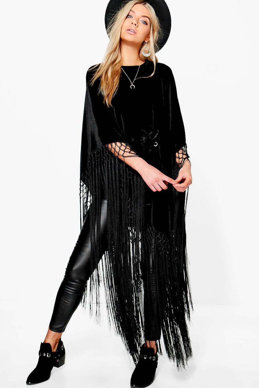 Black Eliza Boutique Velvet & Tassel Luxe Poncho image number 1