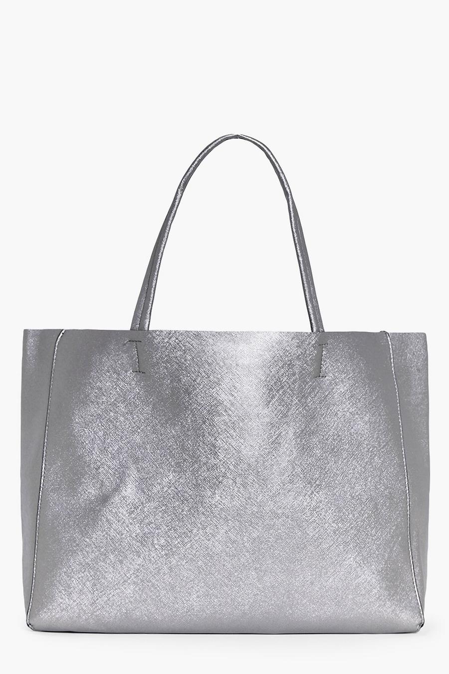 Pewter grey Cerys Metallic Oversized Shopper Holdall image number 1