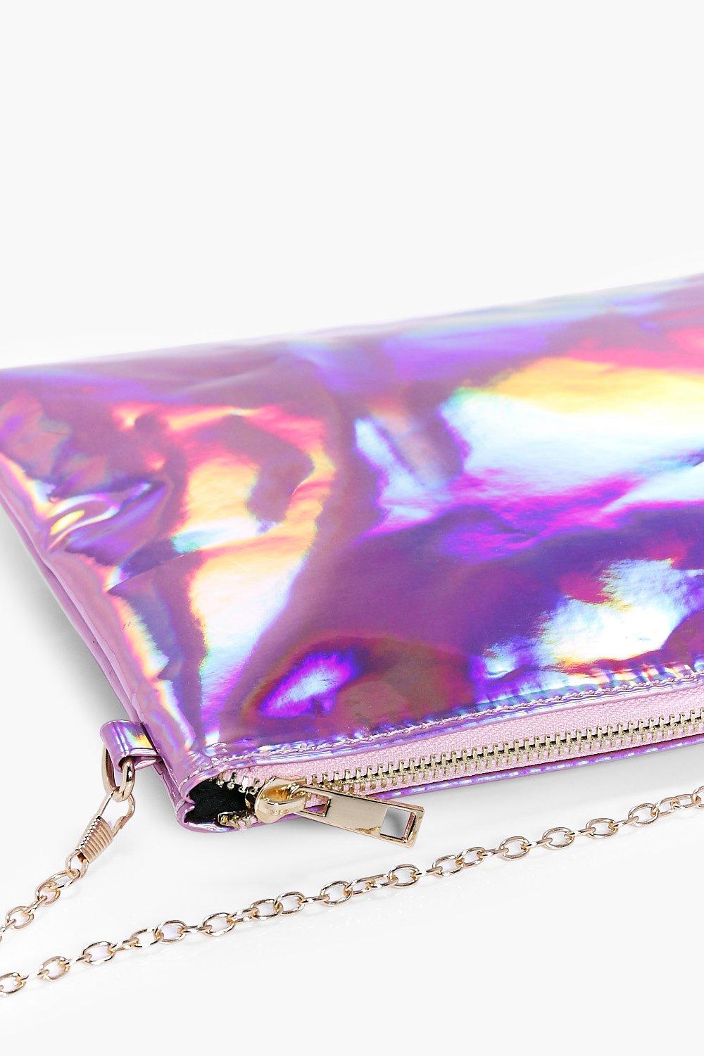 Molly Holographic Zip Top Clutch Bag boohoo IE