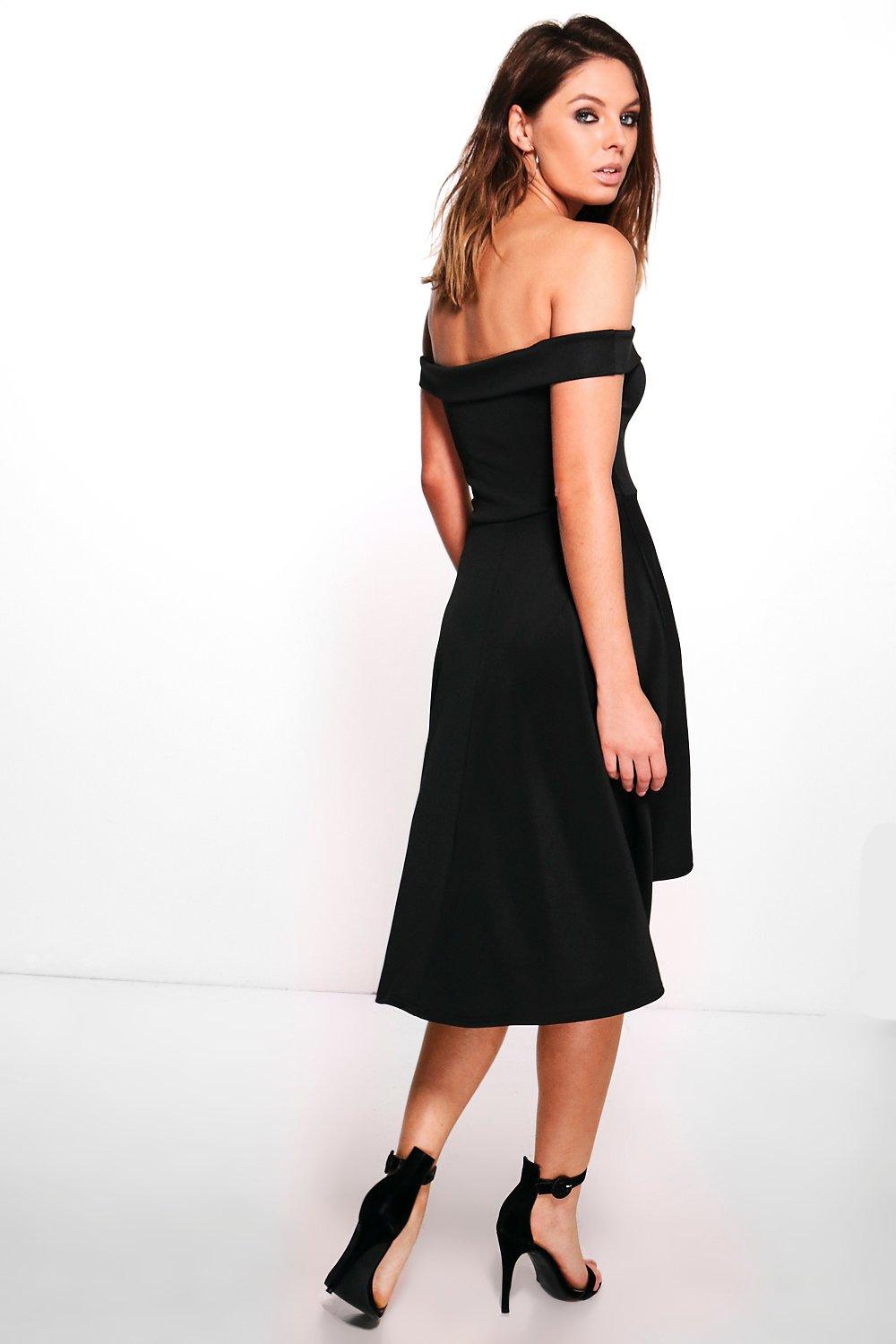 Off shoulder outlet dip hem dress