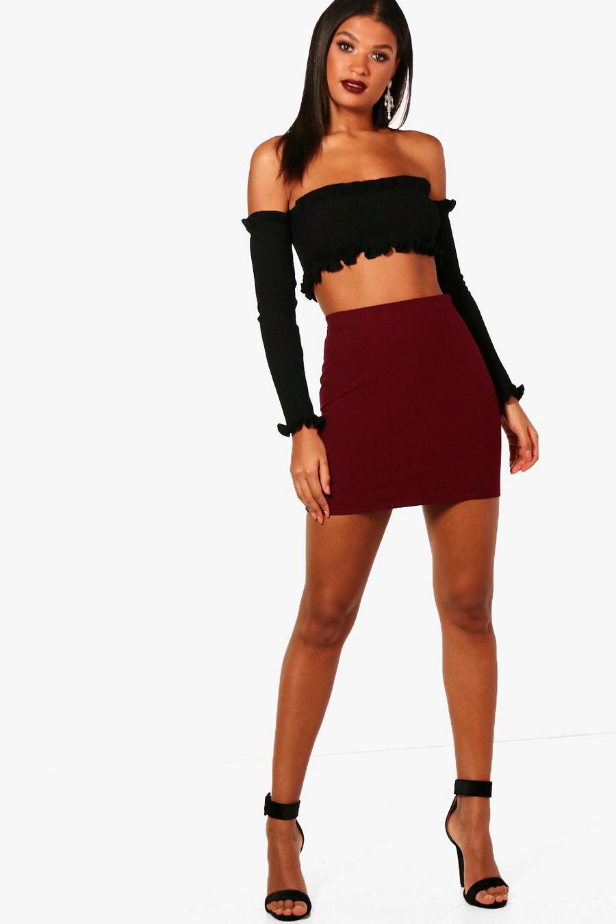 Berry red Woven A Line Mini Skirt image number 1