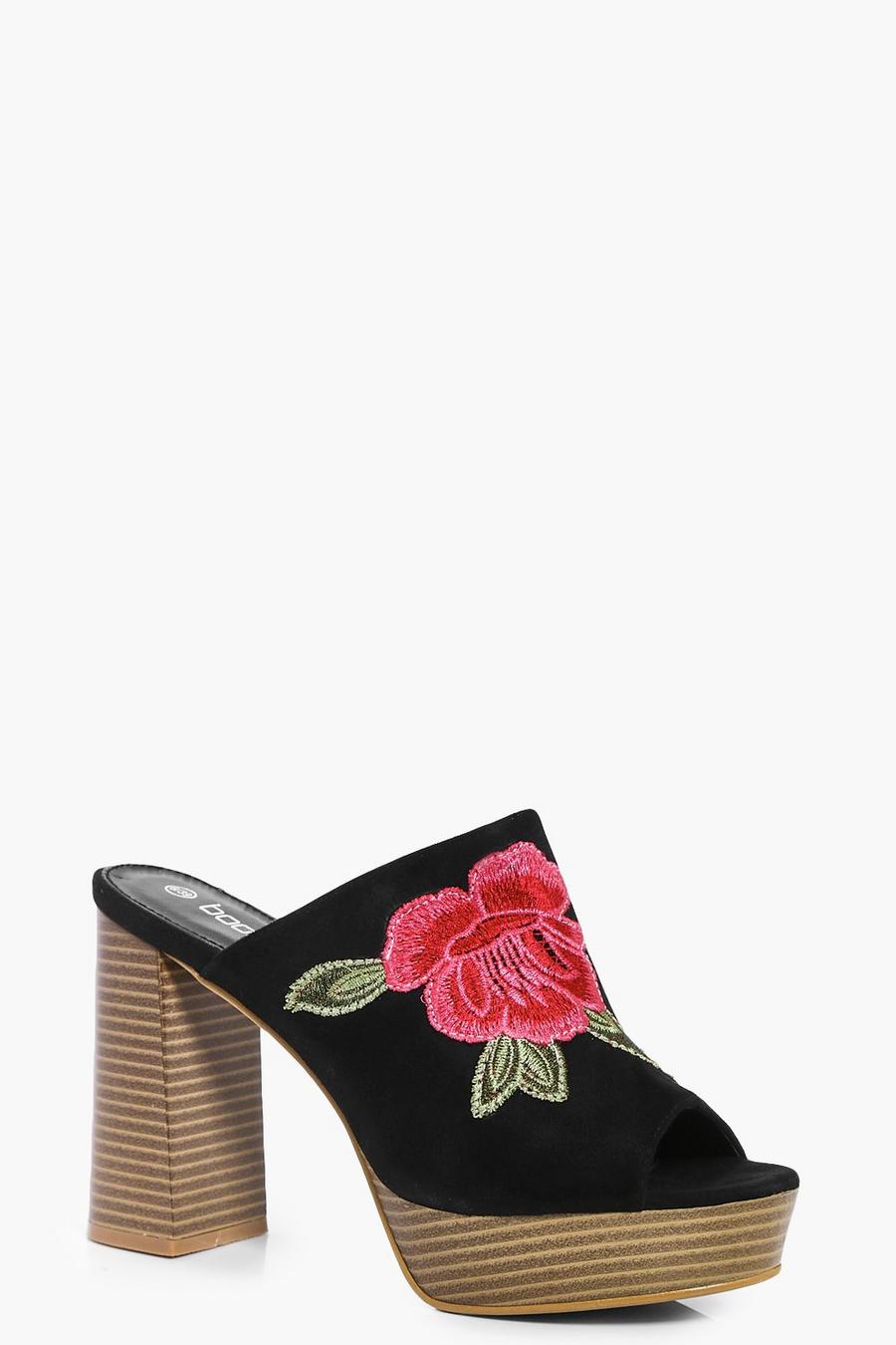 Zapatillas florales con bordados, Negro image number 1