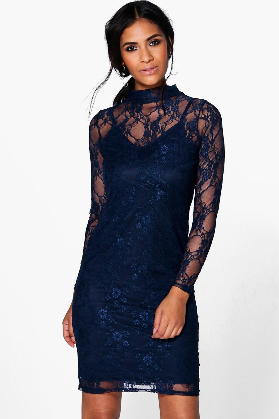 Luci Lace High Neck Bodycon Dress image number 1