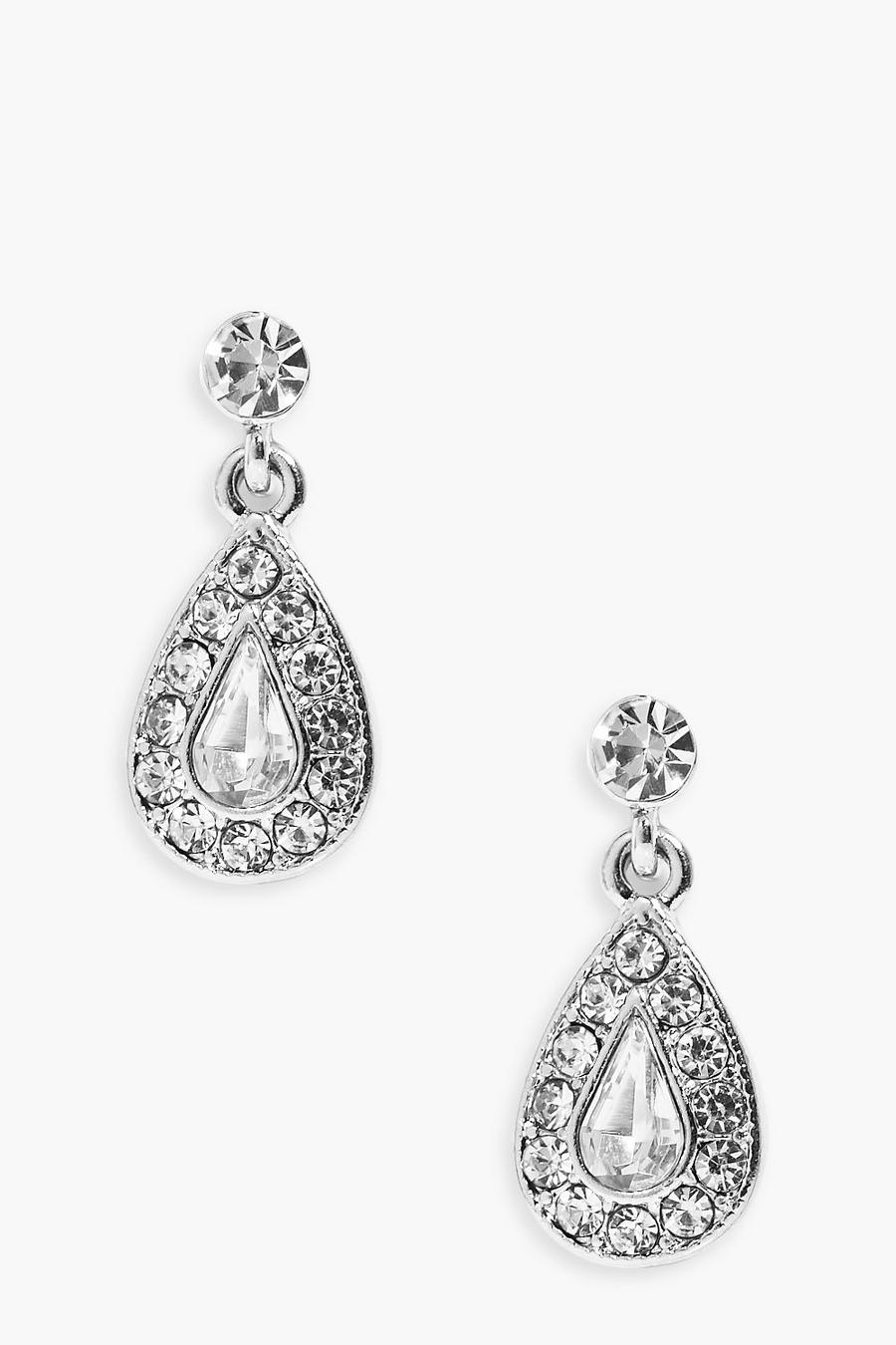 Silver silber Diamante Tear Drop Earrings