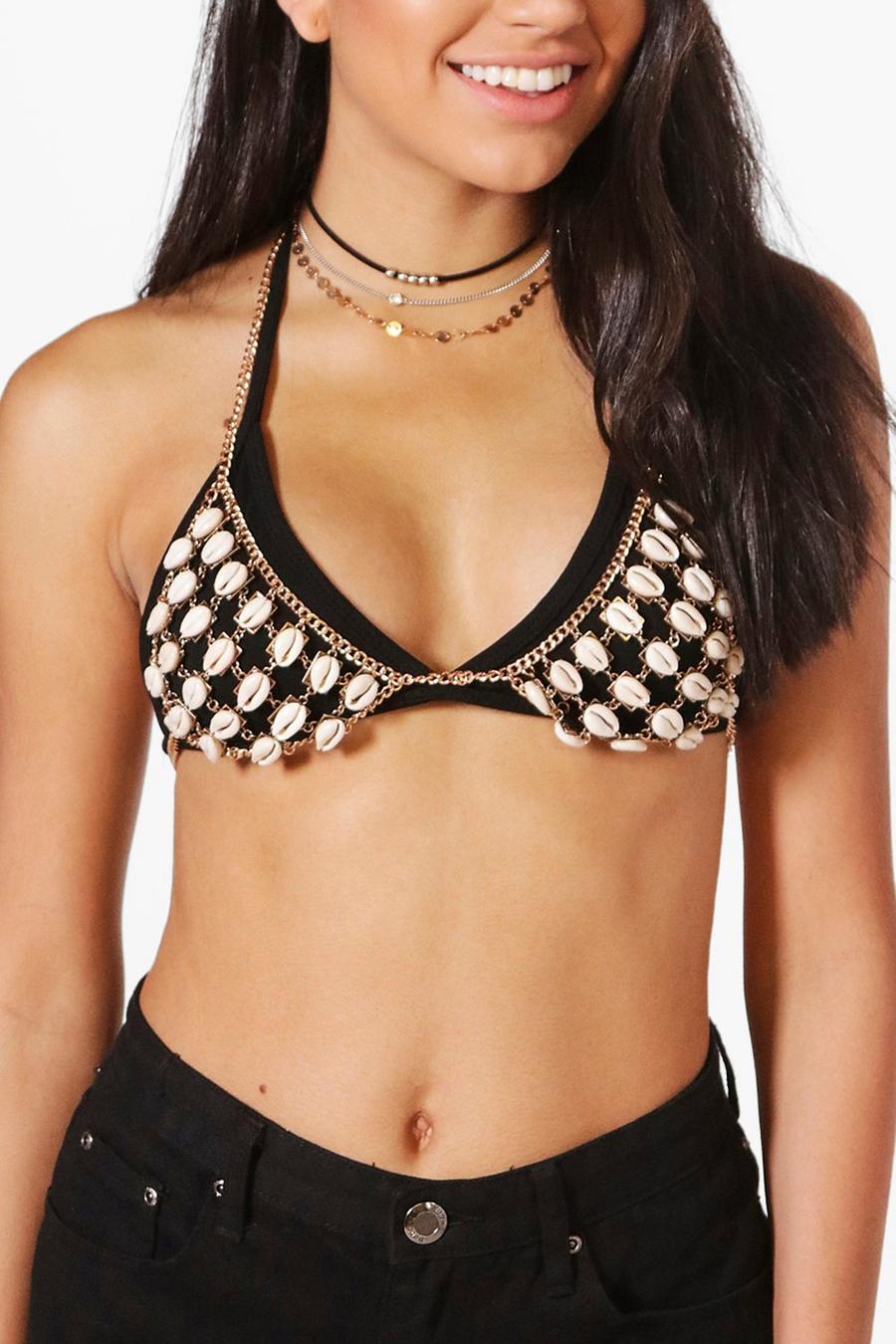 Gold metallic Florence Boutique Cowrie Shell Bead Bralet image number 1