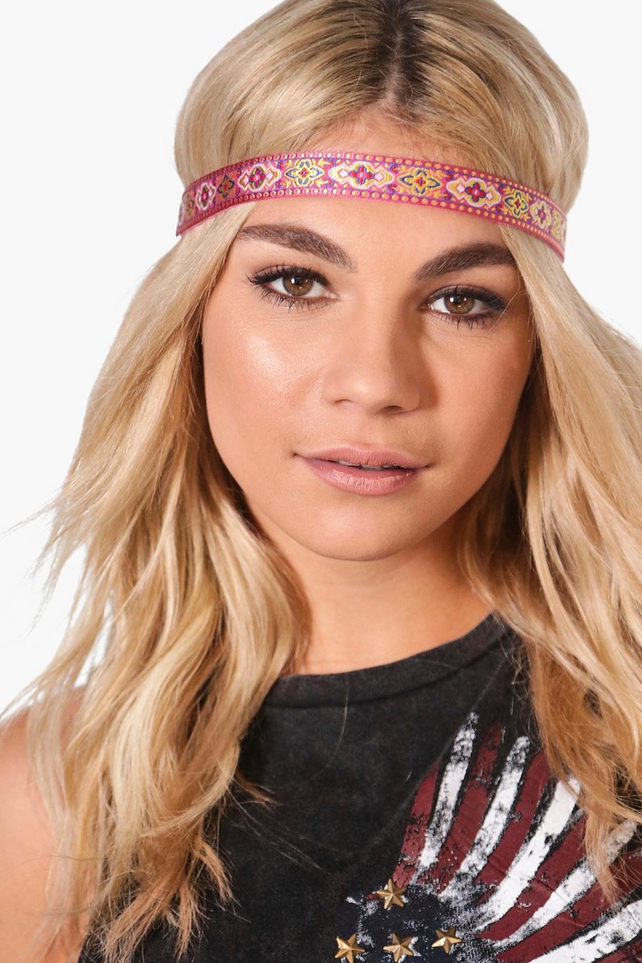 Pink Robyn Folk Embroidered Stretch Headband image number 1