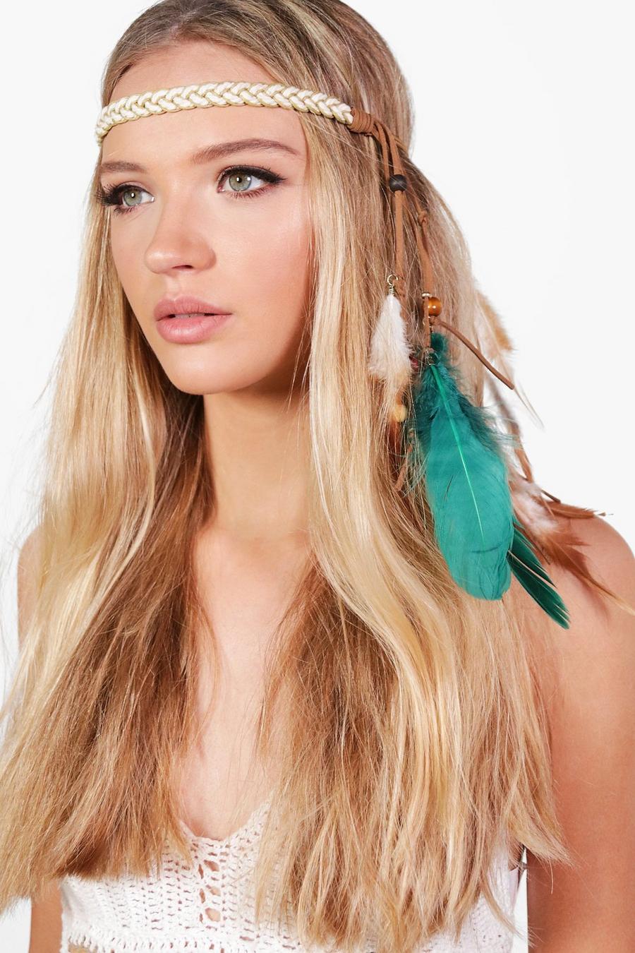 Multi Elsa Feather Detail Plaited Festival Headband image number 1