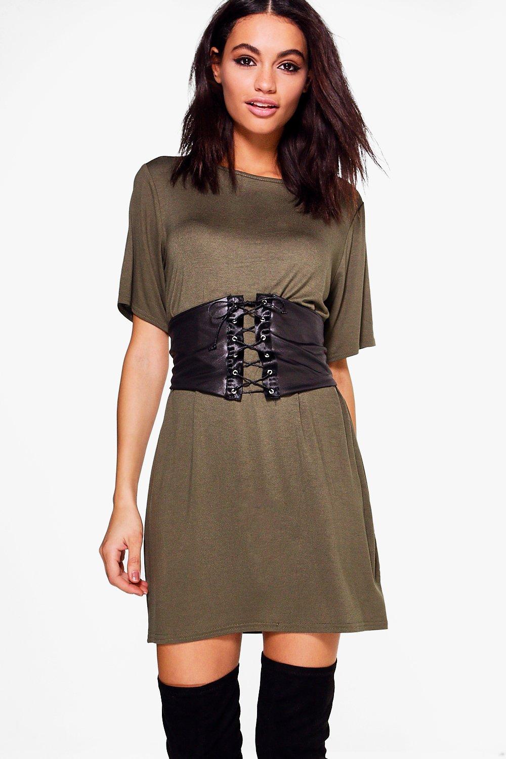 t shirt dress with corset belt