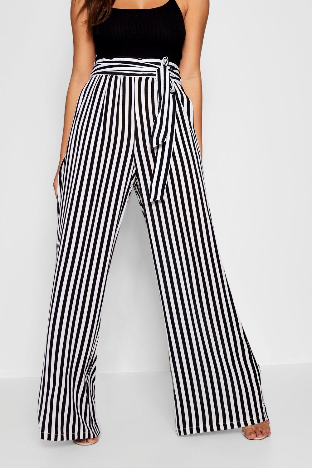 Striped pants with cheap tie waist